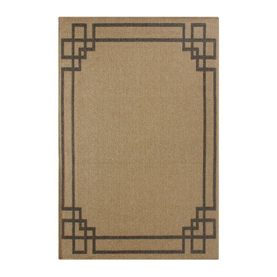 Geometric Border Weave Indoor Outdoor Rug, Lightweight & Portable 5x7 ft Patio Area Rug