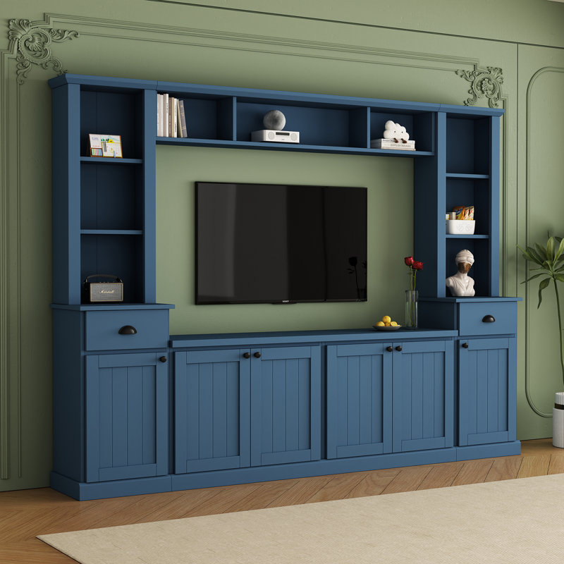 Entertainment Center For Tvs Up To 70", TV Stand With Bookcase & Adjustable Shelves, Storage Drawers And Cabinets, Transitional, Living Room