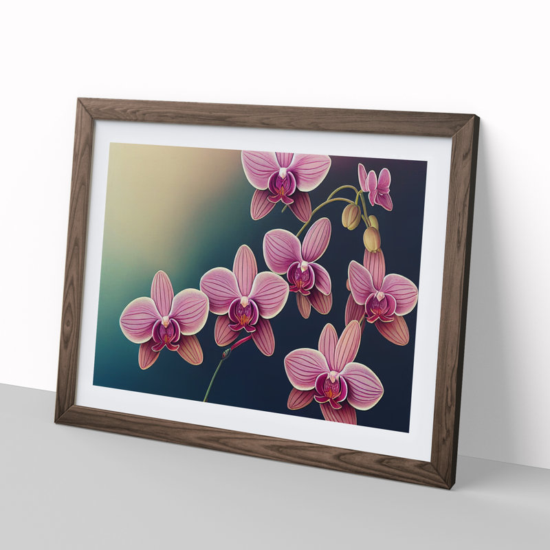 Cheerful Orchid Flowers - Single Picture Frame Print, 34cm H x 46cm W x 2cm D, Walnut