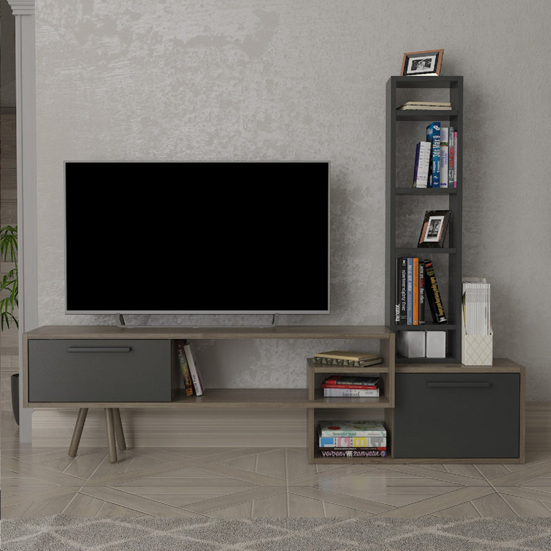 Burr Unfinished Entertainment Centre for TVs up to 55", Anthracite/Walnut