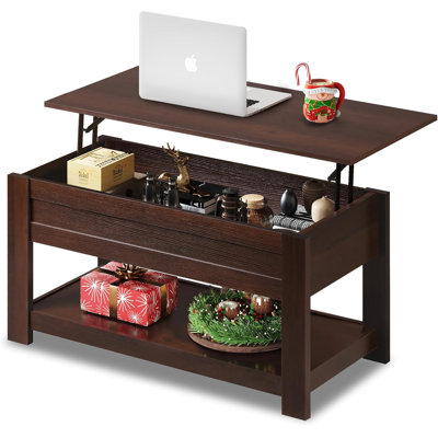 Lift Top Coffee Table With Hidden Storage Compartment And Open Shelf, Sturdy MDF Construction For Living Room, Bedroom Or Home Office
