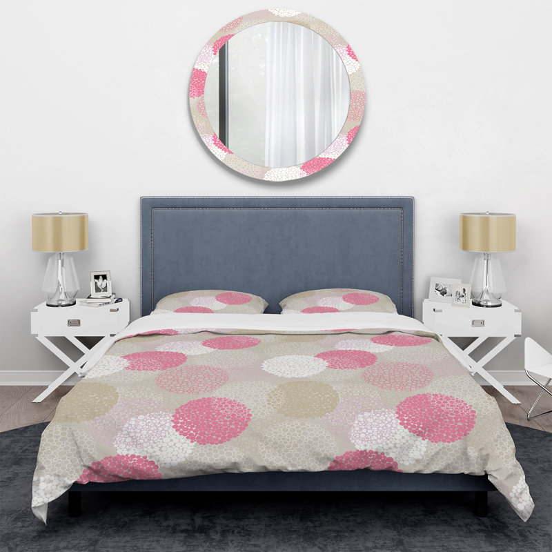 Pink and Cream Circle Pattern - Abstract Duvet Cover Set - Microfiber Polyester