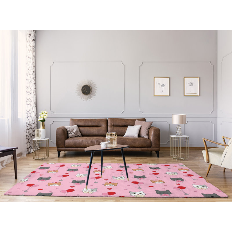 Tapis rose/rouge/gris fait main, Rectangle 8 pi x 10 pi
