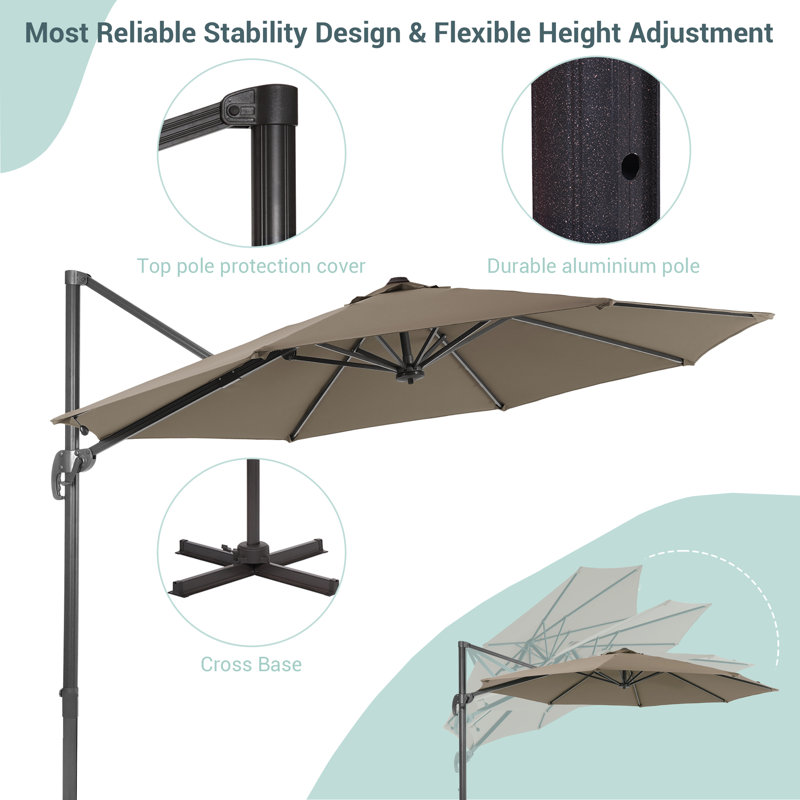 Parasol en porte-à-faux 11 pi Akevia, Kaki