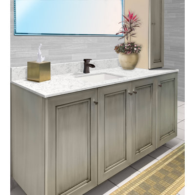 Comptoir de meuble-lavabo simple 57,5 po en quartz avec lavabo et 1 trou de robinet