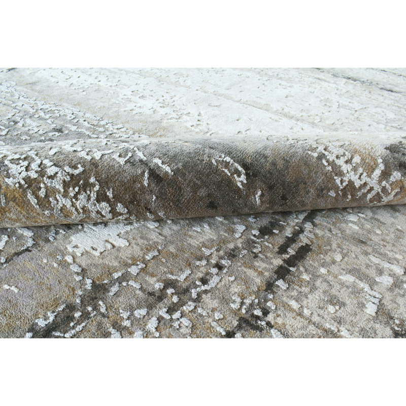 Hand Knotted Abstract Area Rug in Silver/Charcoal, Rectangle 9' x 12'