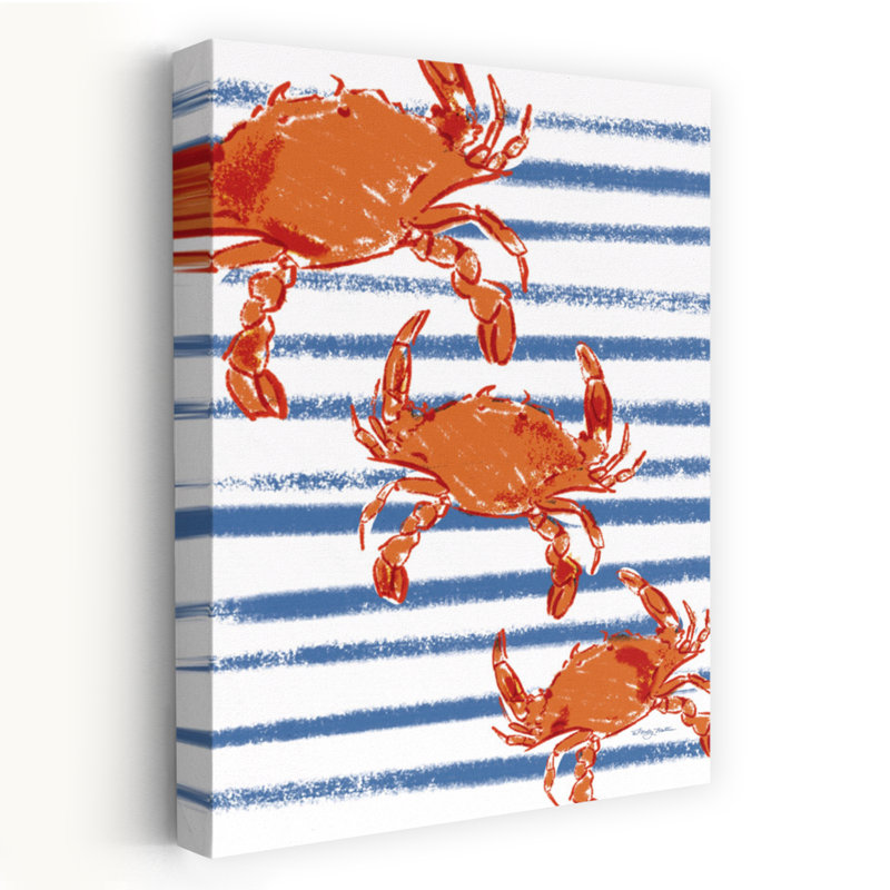 Crabes sur rayures, art côtier du crabe, H 24 po x l 16 po