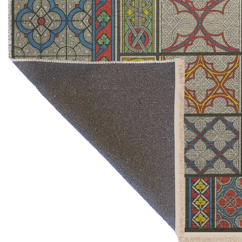 Tapis décoratif rétro multicolore à motifs gris, Rectangle 4 pi 11,06 po x 9 pi 10,11 po