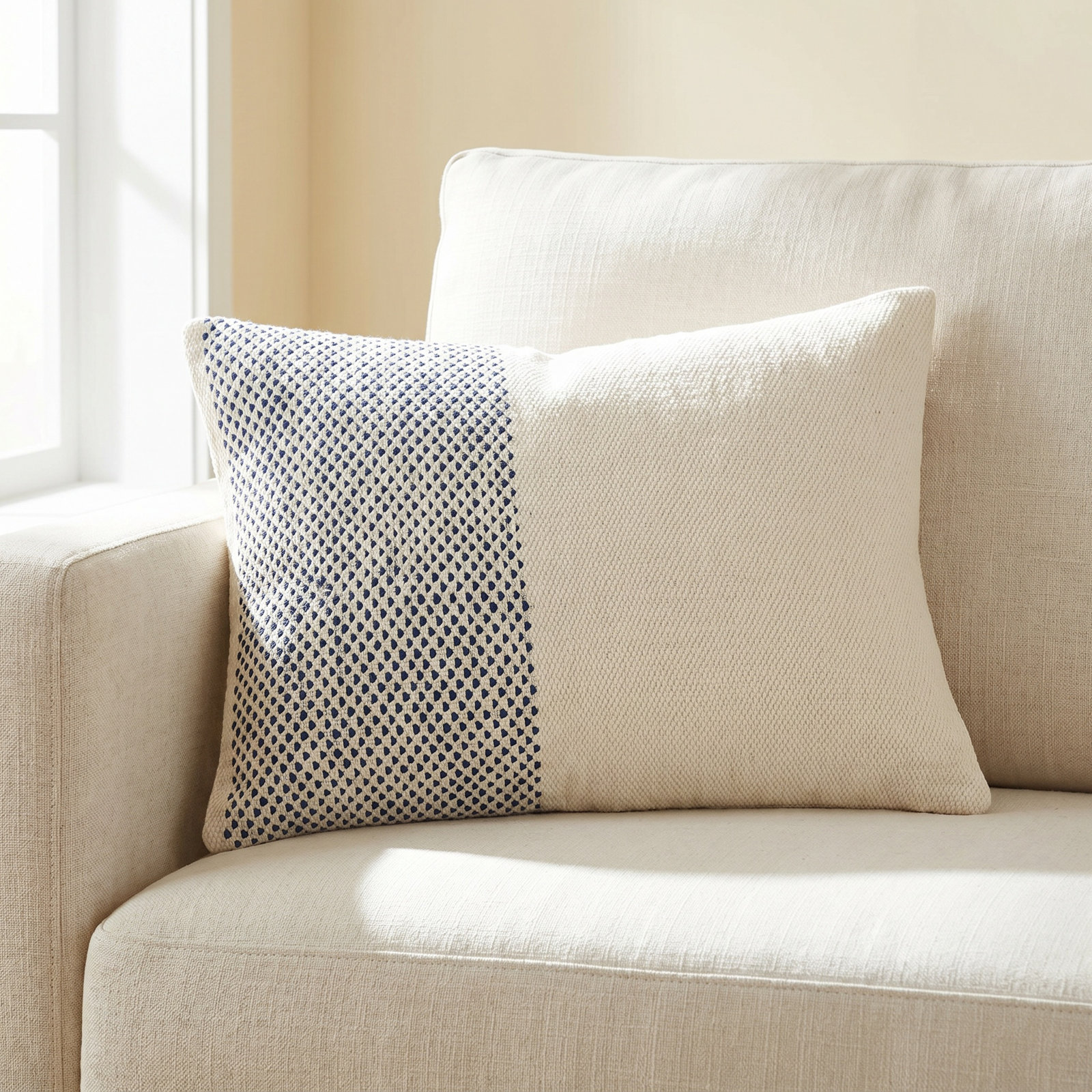 Farina Embroidered Cotton Lumbar Throw Pillow, Ivory/Blue