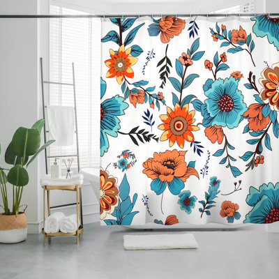 Floral Shower Curtain with Hooks Included
