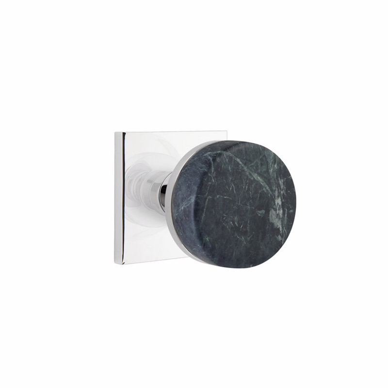 Ensemble de poignées Emtek Select, rosette carrée, tige conique, bouton en marbre vert, Chrome poli