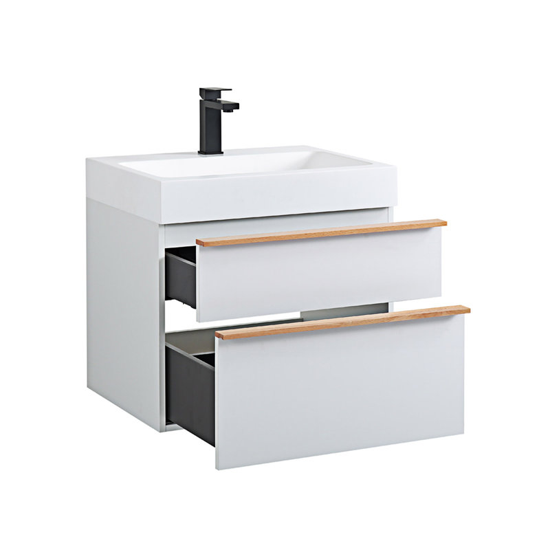 Meuble-lavabo mural avec lavabo en acrylique intégré, Blanc, 24"