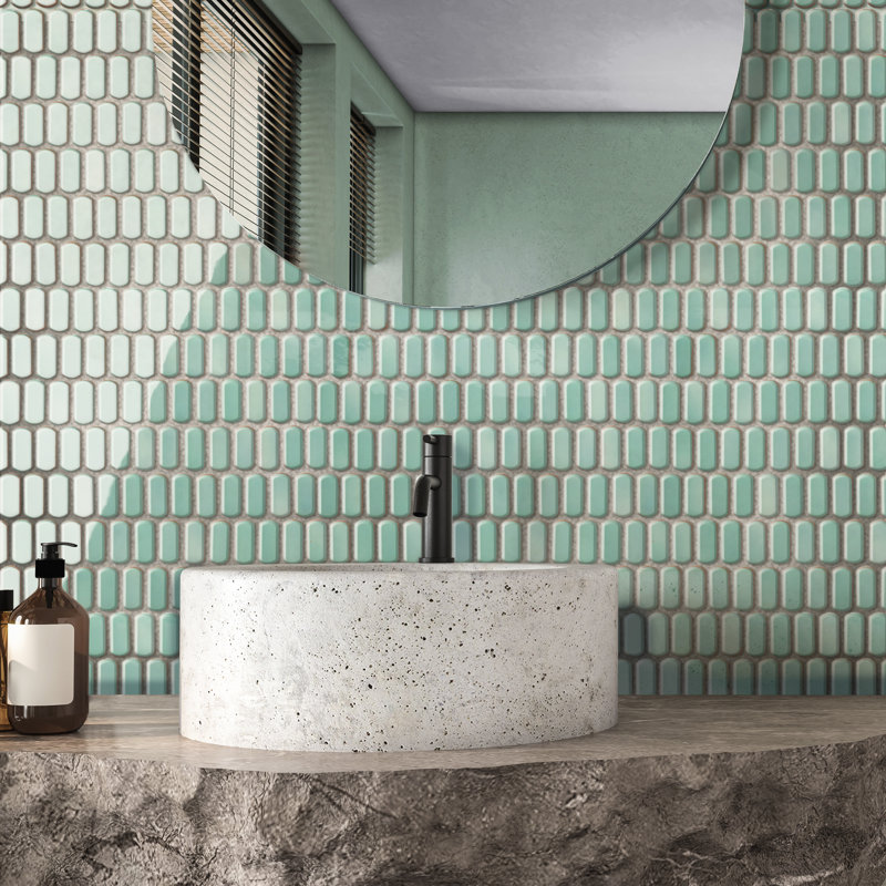 Hudson Capsule 12-1/4 In. X 13-1/8 In. Porcelain Mosaic Tile, Mint Green