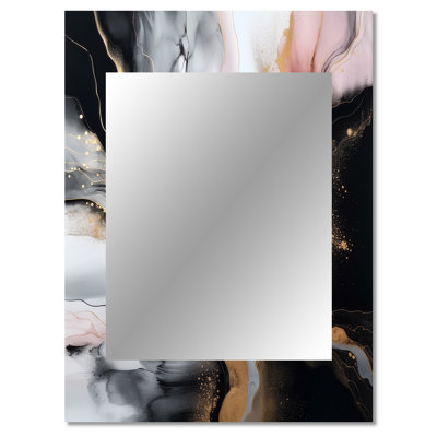 Black Gold Marble Splash I - Marble Wall Mirror, Black Decorative Mirror, Printed Metal Art