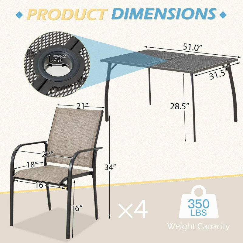 Ensemble repas d'extérieur 5 pièces pour jardin