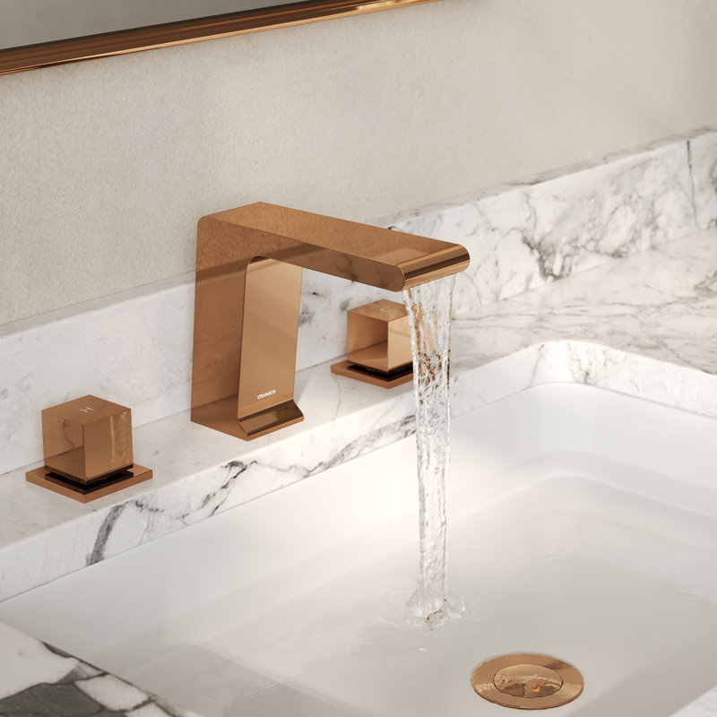 Robinet de salle de bain espacé avec bonde escamotable à 2 poignées et 3 trous FARNE, Or rose
