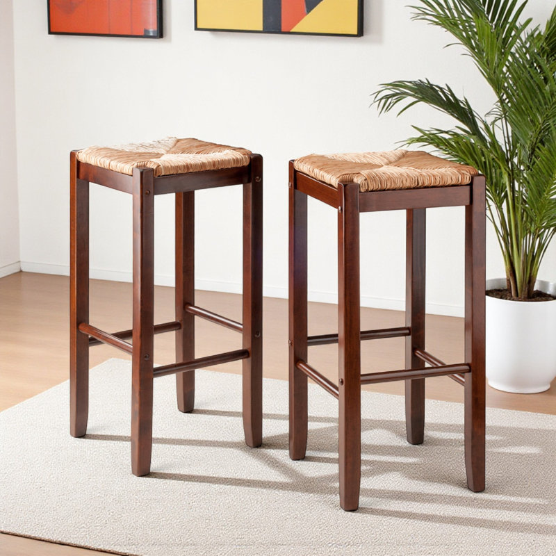 Parksley 2-Piece Rush Seat Bar Stool Set in Brown, 28.81'' H X 13.66'' W X 13.63'' D