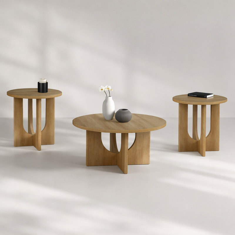 Ensemble de table contemporaine 3 pièces avec table basse ronde et 2 tables de bout, Gray