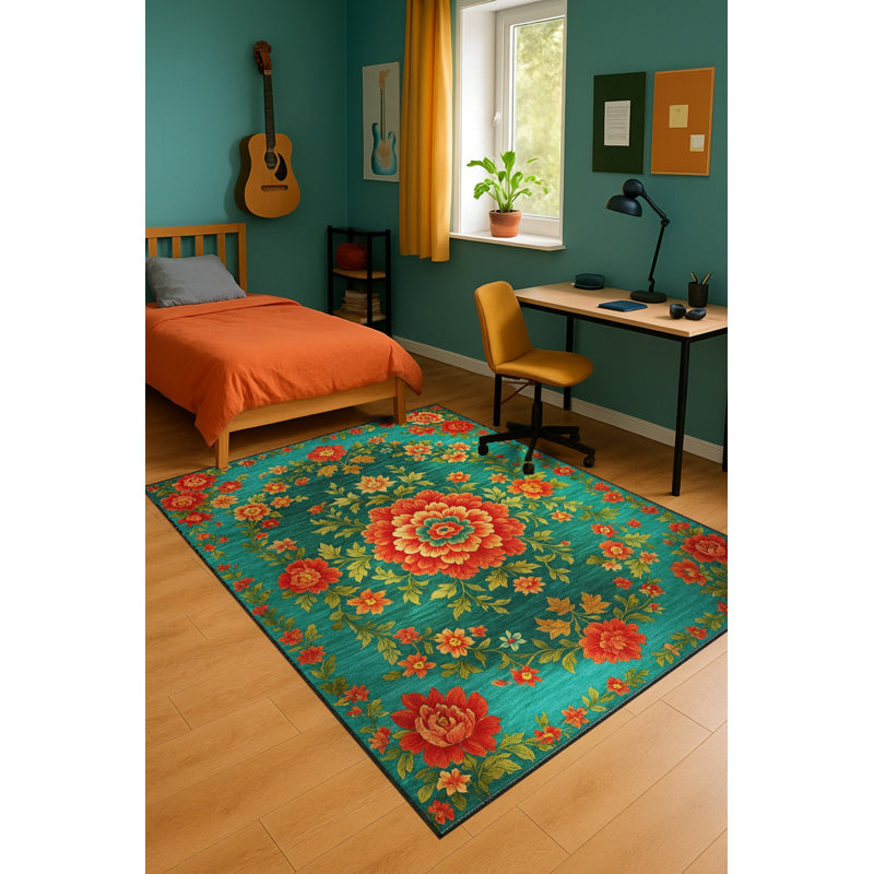 Tapis tissé orange traditionnel Mosso, 4'11" x 7'7"