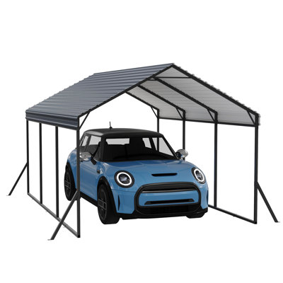 10 x 15 FT Outdoor Metal Carport, Heavy Duty Garage Shelter Heavy-duty weatherproof metal carport features reinforced diagonal bracing structure, sturdy metal frame and durable roof, Dark Gray
