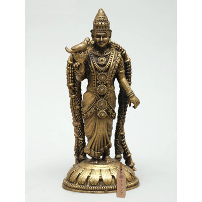 Small Superfine Goddess Meenakshi with Lotus and Parrot Symbol of Wisdom and Grace Ideal for Puja Brass Golden Home Temple Decor Gift DDR363