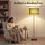 Lampe sur pied sculpturale de 157 cm en bois massif avec tige en perles de bois empilées, abat-jour tambour en lin de 46 cm, finition noyer et interrupteur au pied-1740705697