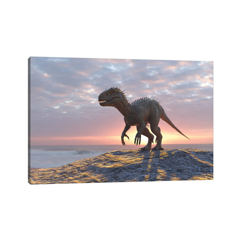Dinosaur On A Sea Beach by Mike Kiev - Wrapped Canvas Print, 30.48 cm H x 45.72 cm W