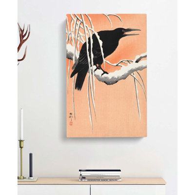 Crow On A Snowy Branch by Elizabeth Gould - Wrapped Canvas