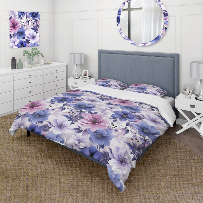 Literie à motif floral exquis mauve, Housse de couette simple + 1 taie décorative stan