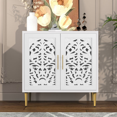 31.4"Carved Buffet Sideboard Cabinet, White
