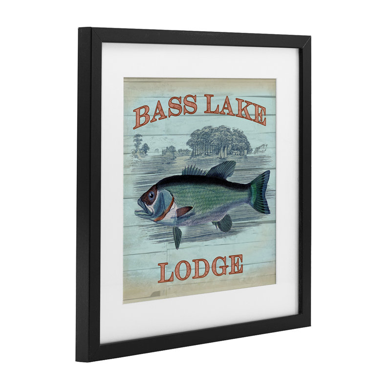 Bass Lake Lodge, reproduction sous verre, design par Lula Bijoux & co., H 13 po x l 13 po, Cadre noir minuit