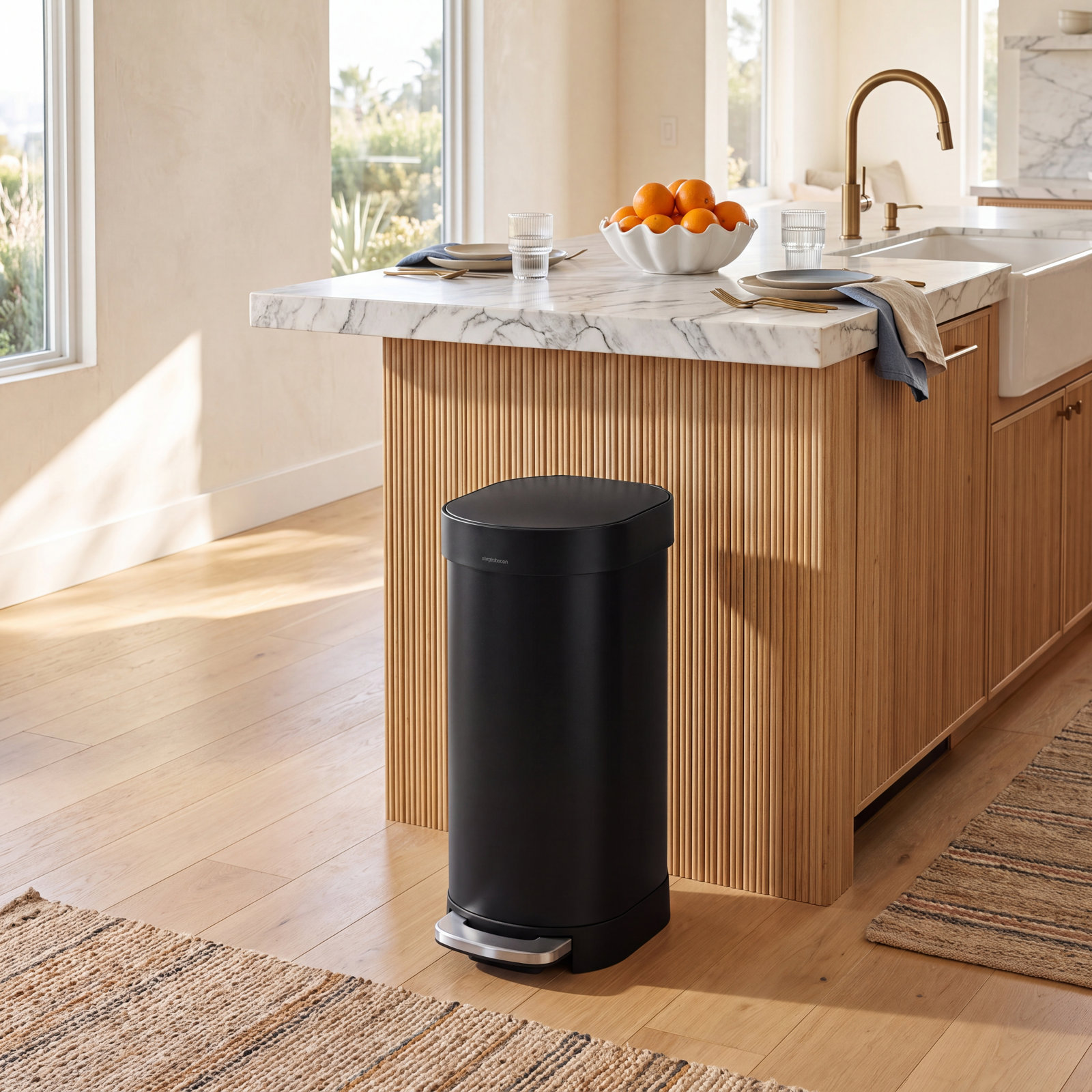 simplehuman 12gal Slim Hands-Free Step Can, Matte Black