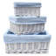 White Wicker Storage Basket with Blue Gingham Lining - 39x28x16cm