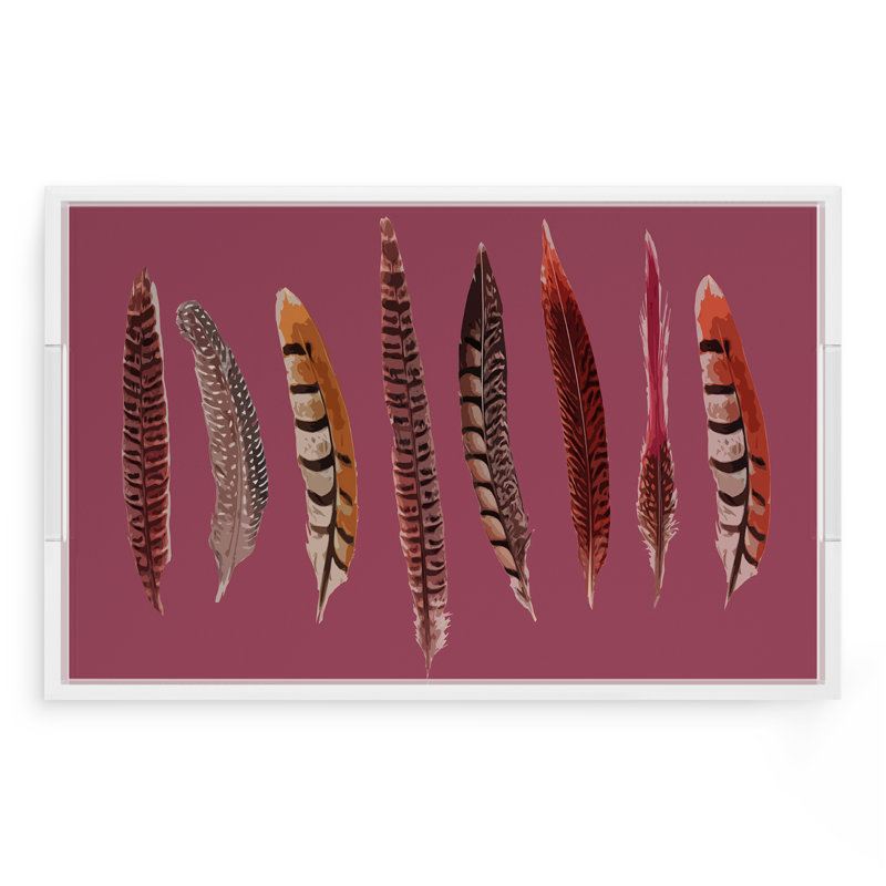 Pheasant Feathers Acrylic Rectangle Decorative Tray, Mauve, 22.5"W x 14.5"D x 2"H