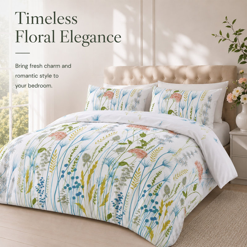 Bedding, Pink Floral, Sing Duvet Cover + 1 Pillowcase 