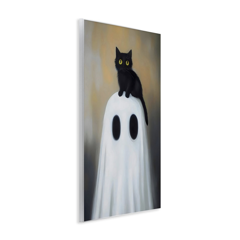 Fantôme et chaton, plaque murale perchée, design par Arlington Prints, H 15 po x l 10 po