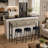 3-Drawer Long Dining Table Set With Power Outlets, Bar Kitchen Table Set With Circular PU Stools, Easy Assemble, Brown Gray Table+Black Stool