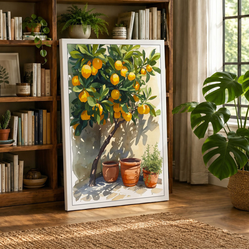 Citrus Abundance Botanical - Wrapped Canvas, 30x20 - 76.2 x 50.8 cm, Ochre Border