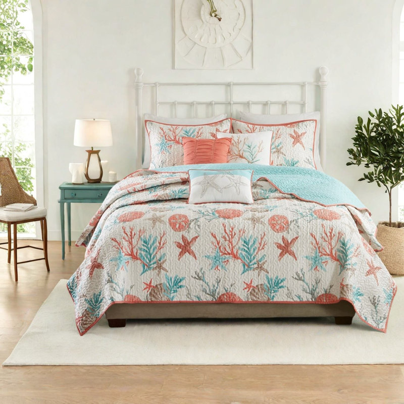 Luxurious Cotton Sateen Bedding Sets, Coastal Style Quilt Set For Home