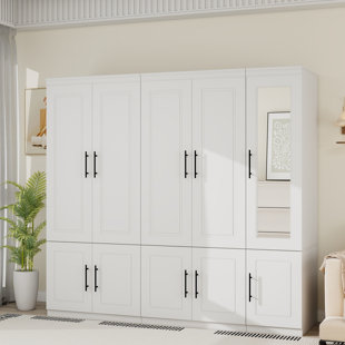 5-Door Wardrobe Armoires with Shelves and Mirror Door, 70.87"H