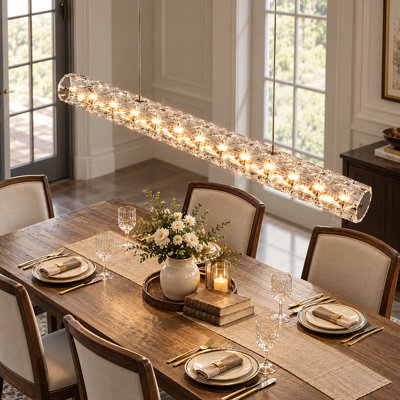 39.37" Modern Crystal Linear LED Chandelier with Remote Control, Dimmable, Height Adjustable for Kitchen Island & Dining Room