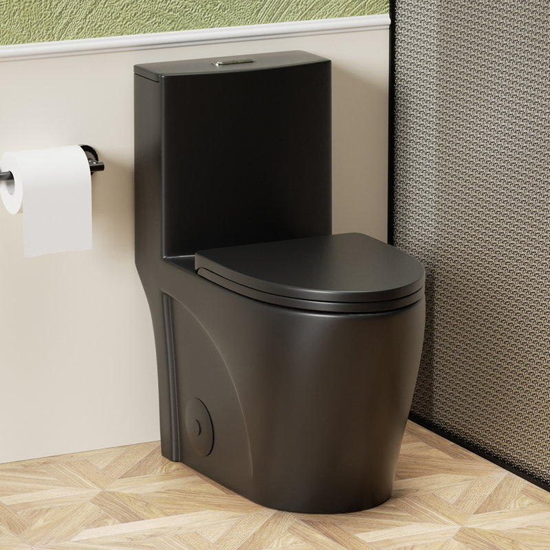 1.1/1.6 GPF Dual Flush One-Piece Toilet, Soft Close Seat, ADA 17" Height, Matte Black