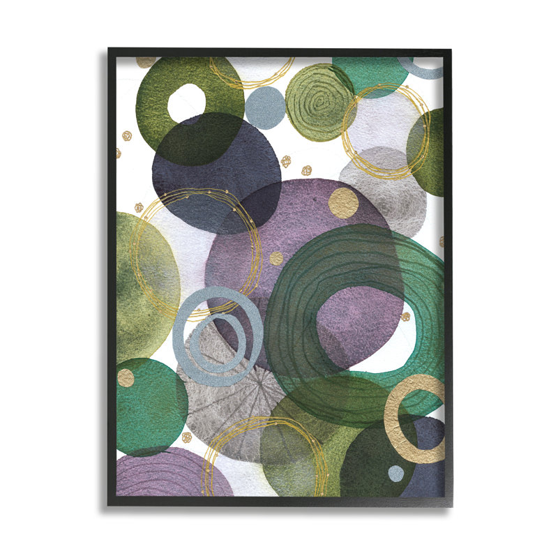 Cercles verts et mauves par Jocelyn Benford, H 20 po x l 16 po x P 1,5 po, Giclée encadrée blanc bord de mer