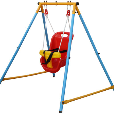 Balançoire pour le divertissement intérieur et extérieur, structure en A en métal avec siège, acier thermolaqué, convient pour les 9 à 36 mois, supporte un plaisir intérieur / extérieur de 55 lb, ceinture, cour arrière idéale, ancienne