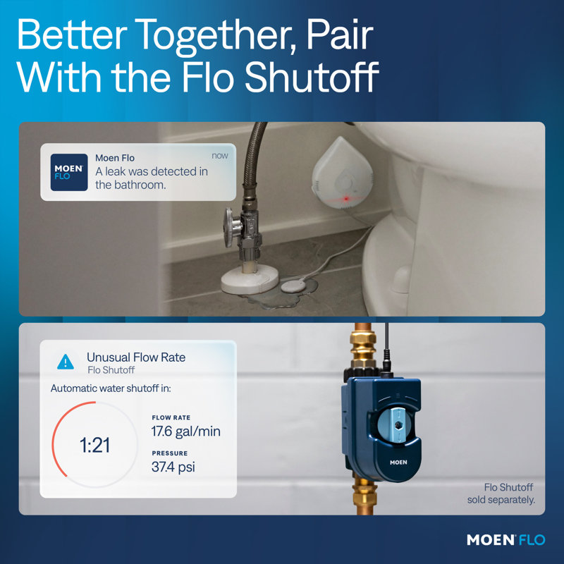 Détecteur Moen Flo, capteurs d'eau et d'humidité compatibles WiFi, 3 pièces, Paquet de 3