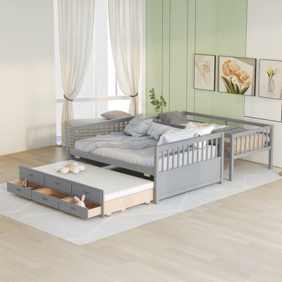 Lit superposé simple au-dessus d'un lit double avec lit gigogne, lit superposé séparable avec tiroirs pour la chambre à coucher