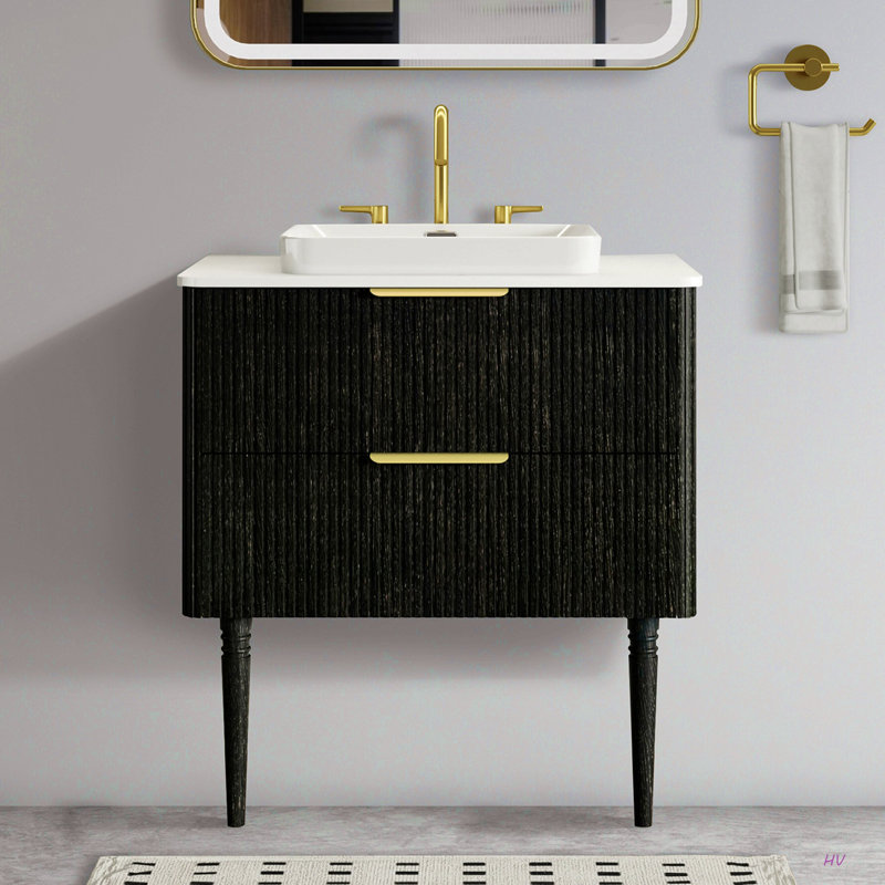 Meuble-lavabo à rayures 30 po avec lavabo en céramique, meuble-lavabo autoportant pour salle de bain moderne, pré-assemblé