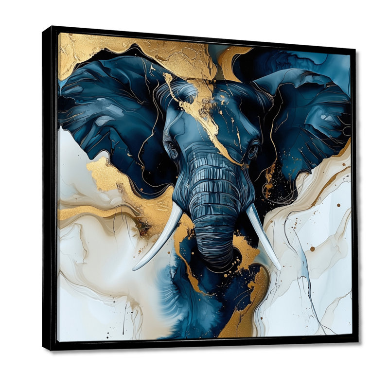 Glam Elephant Marble Giant I - Éléphant, art mural, H 16 po x l 16 po, Reproduction avec cadre flottant, Noir
