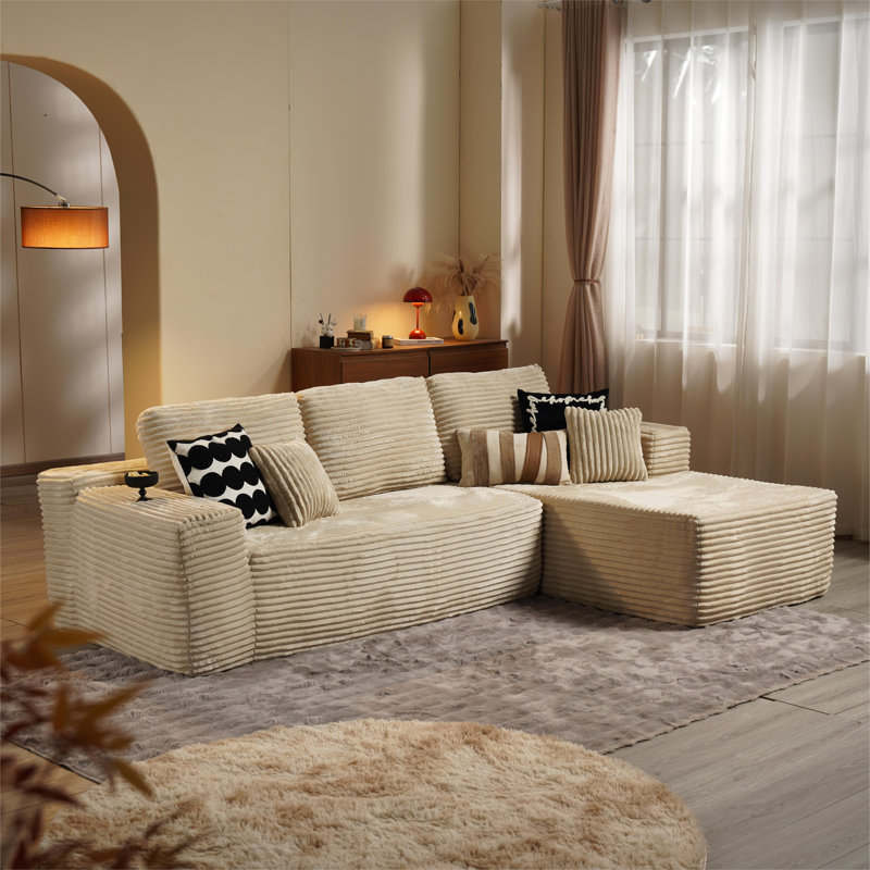 Bonless 104" Cloud Sectional Couch With L-shape Chaise, No Assembly Required, Modern Modular Sofa With Deep Seat, Upholstered Couches For Living Room Bedroom, Plush Corduroy Fabric