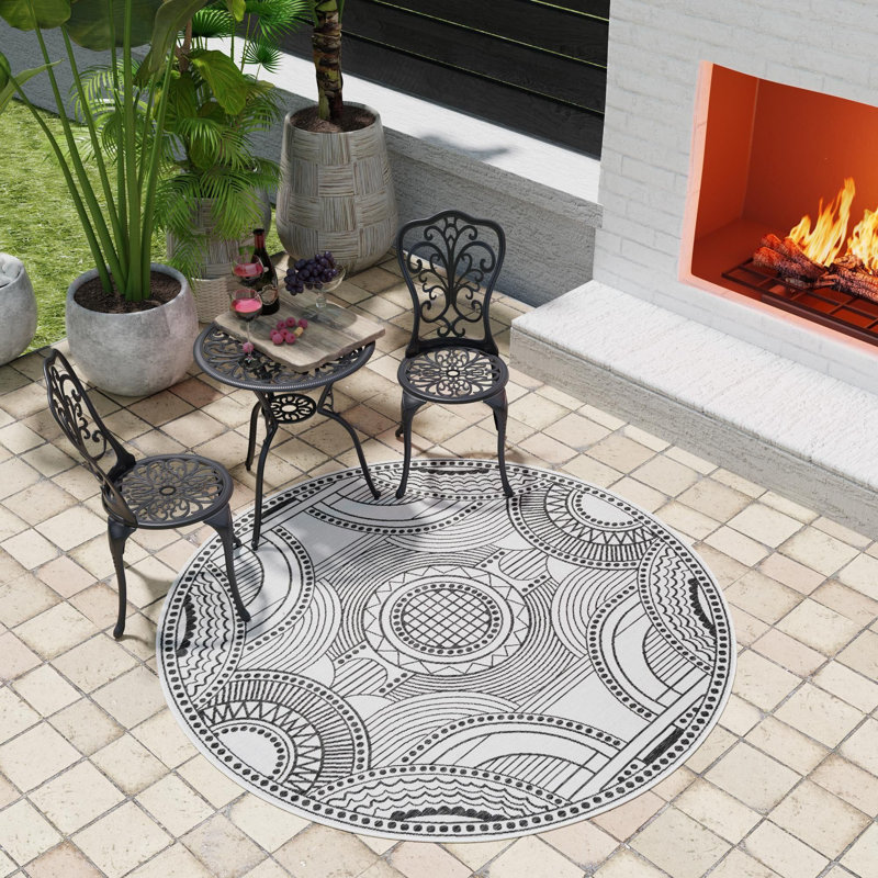 Tapis blanc et noir Aucun, Rond 3 pi 3 po